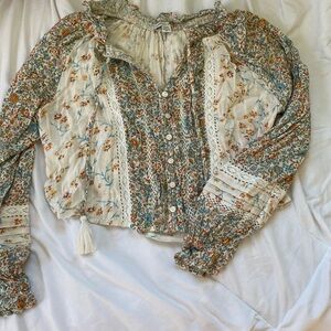 American Eagle Outfitters Gold and Silver Ruffled Crop Blouse